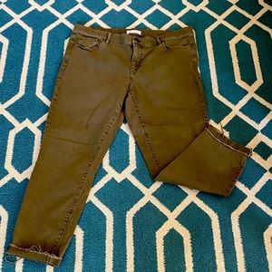 Loft chewed hem cropped jeans in olive.